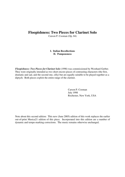 Carson Cooman: Floopishness: Two Pieces for Clarinet Solo