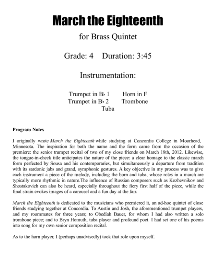 March the Eighteenth (Brass Quintet) Brass Quintet scores gallery preview page 2