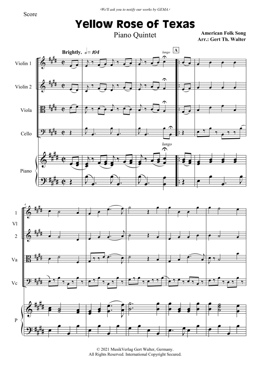 Yellow Rose of Texas Piano Quintet scores gallery preview page 1