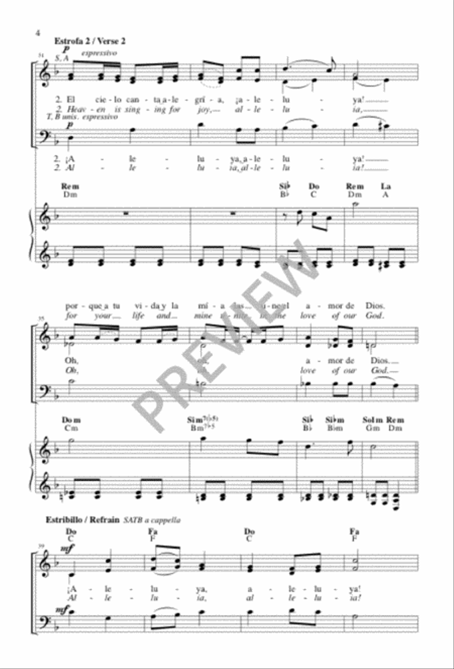 El cielo canta alegría / Heaven Is Singing for Joy 4-Part scores gallery preview page 4