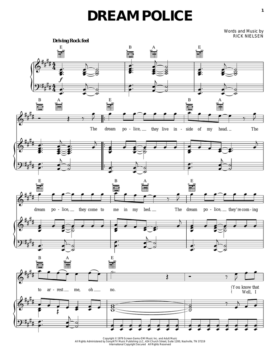 Dream Police Piano, Vocal, Guitar scores gallery preview page 1