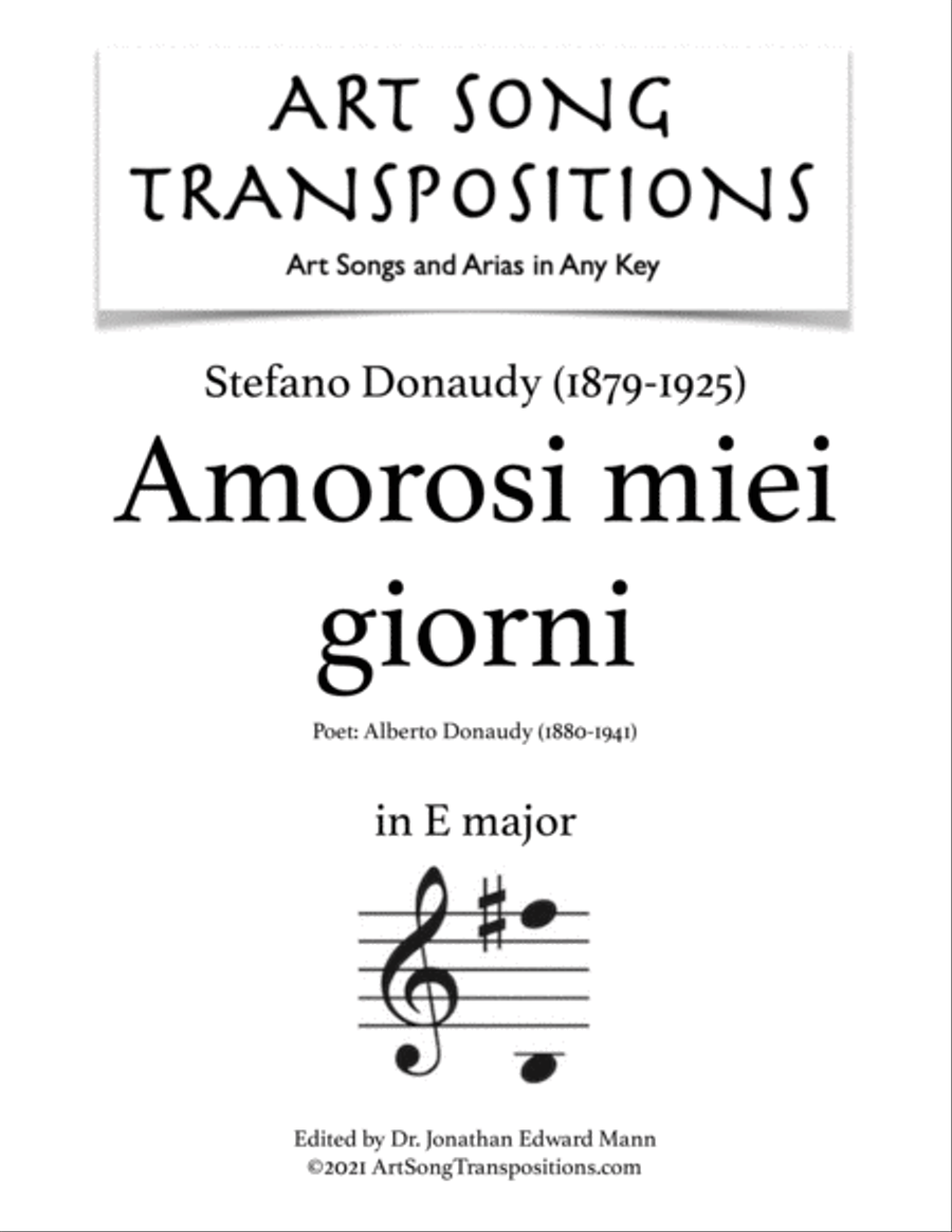 DONAUDY: Amorosi miei giorni (transposed to E major) Voice scores gallery preview page 1
