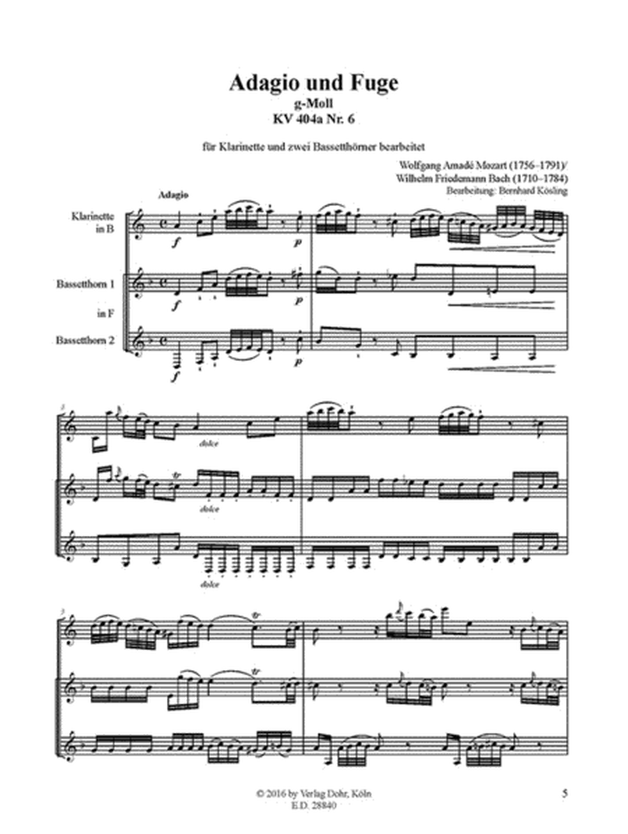Adagio und Fuge g-Moll KV 404a Nr. 6 (für Klarinette und zwei Bassetthörner) (Fuge nach Wilhelm Friedemann Bach)
