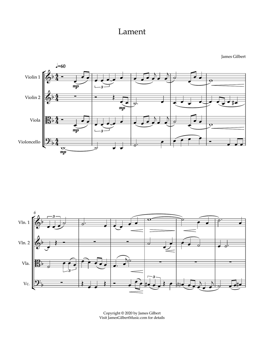 Lament String Quartet scores gallery preview page 6