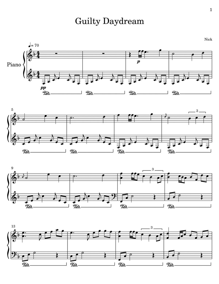 Guilty Daydream Piano Solo scores gallery preview page 1