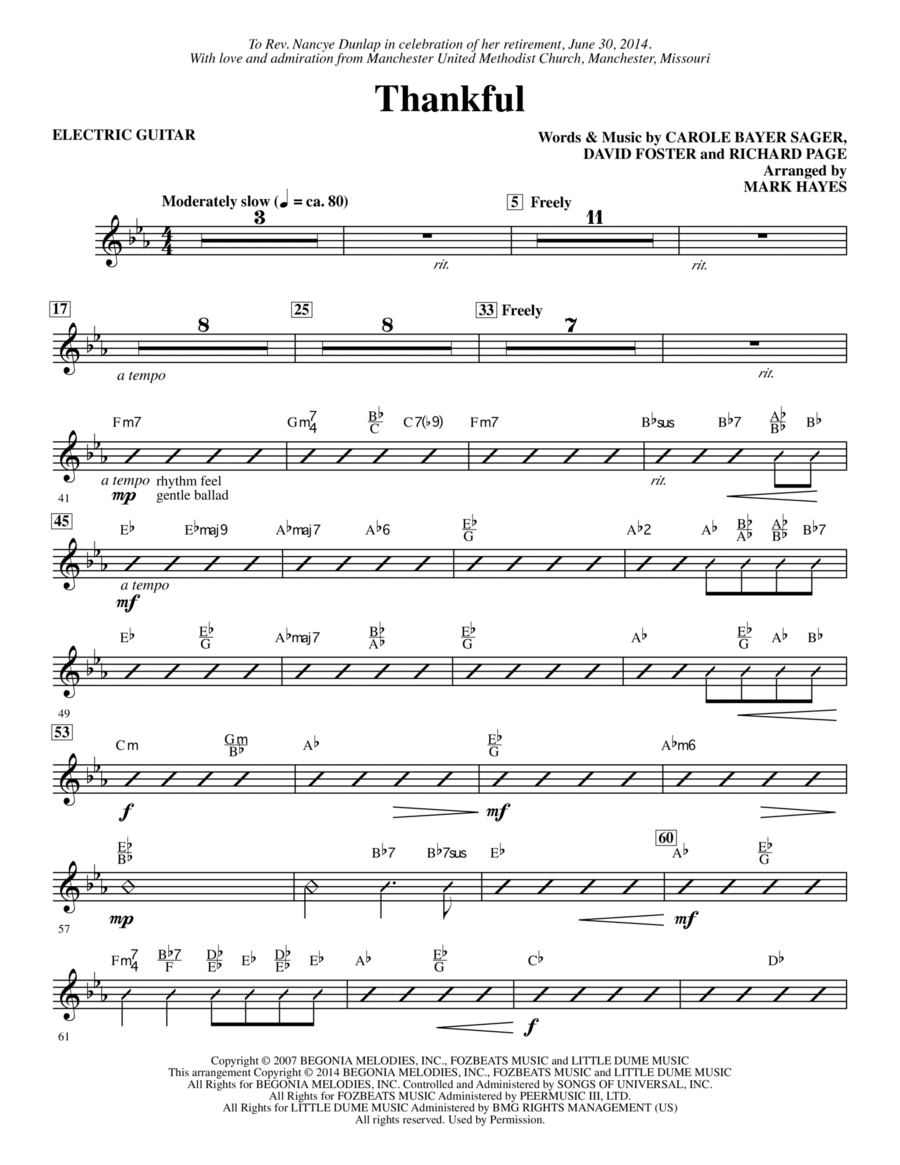Thankful (arr. Mark Hayes) - Electric Guitar Choir scores gallery preview page 1