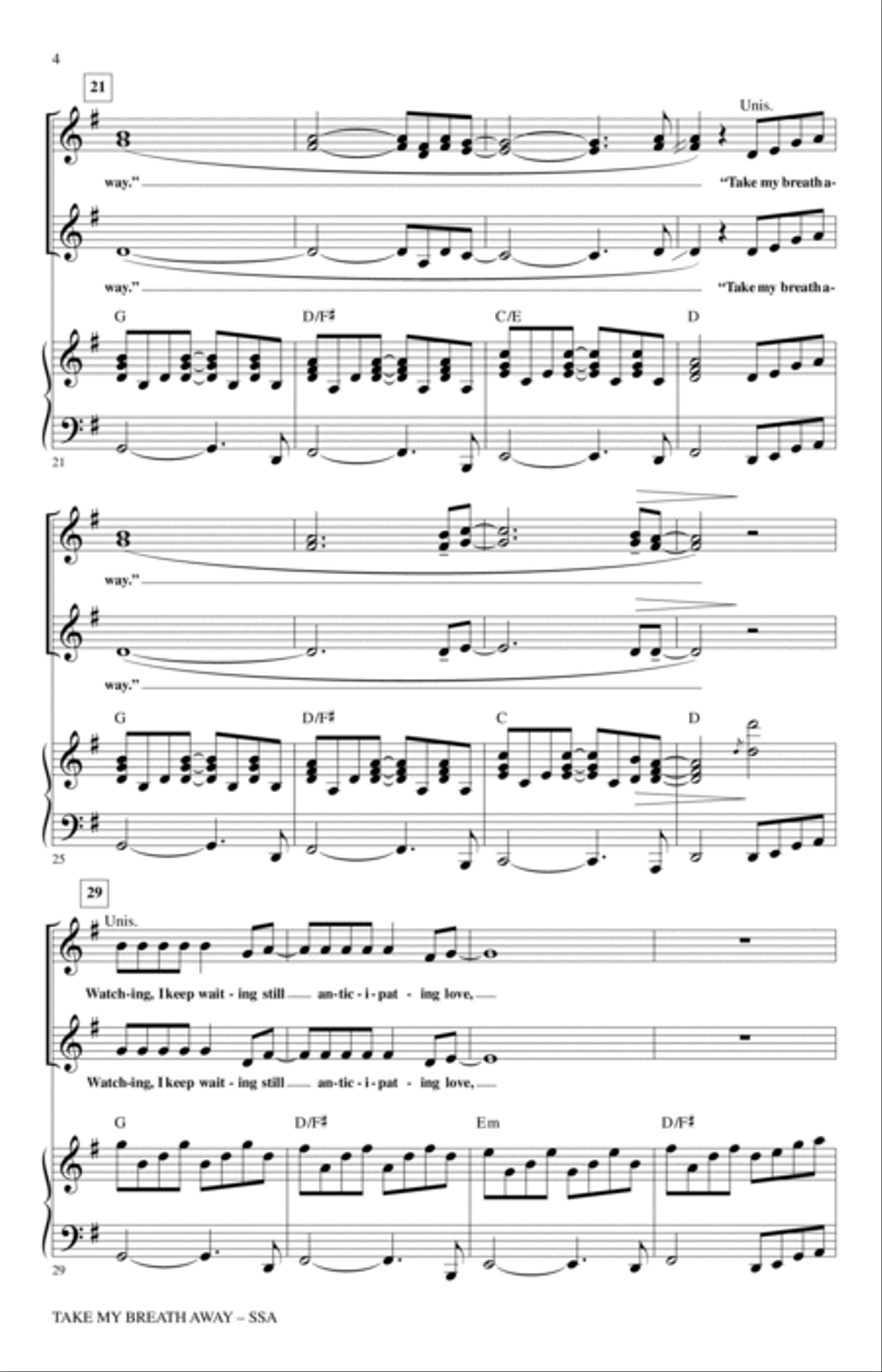 Take My Breath Away (Love Theme) (from Top Gun) (arr. Mark Brymer) SSA scores gallery preview page 3