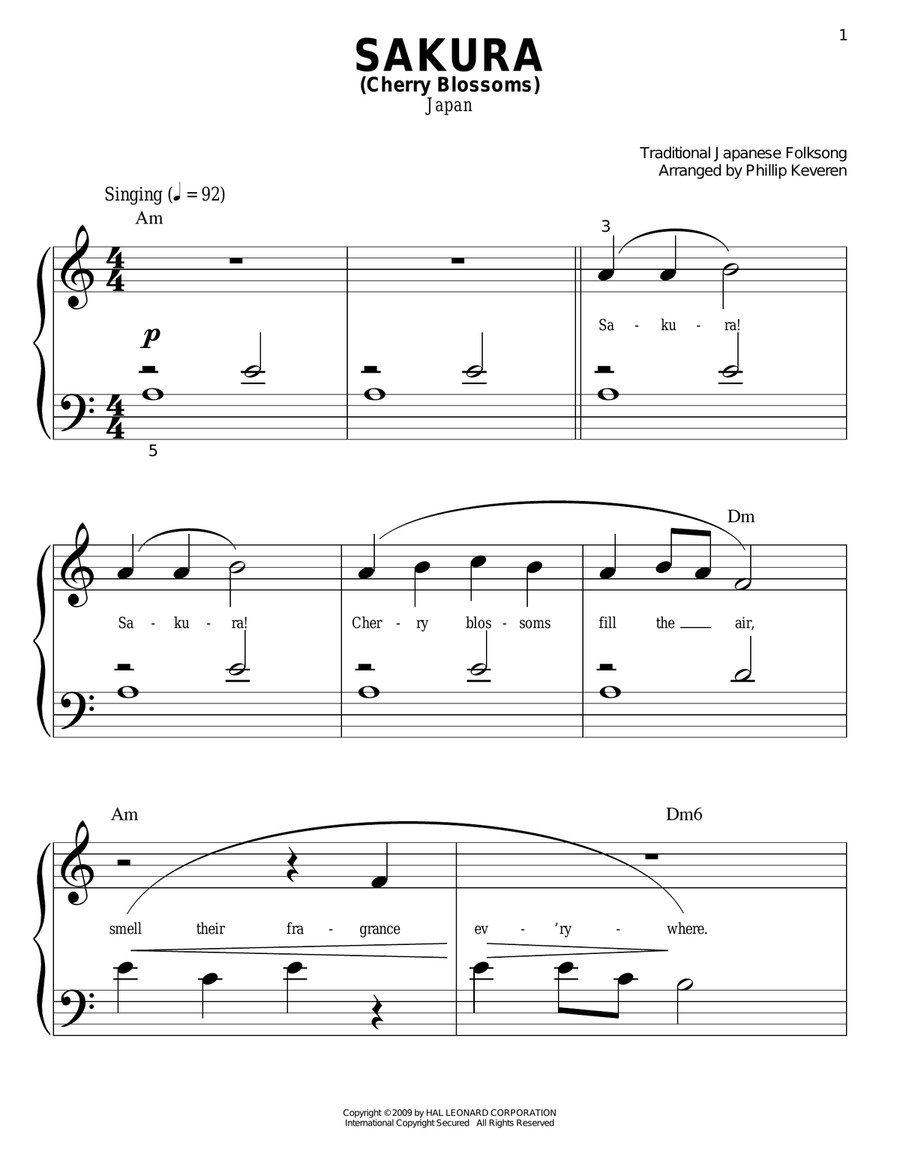 Sakura (Cherry Blossoms) (arr. Phillip Keveren) Easy Piano scores gallery preview page 1