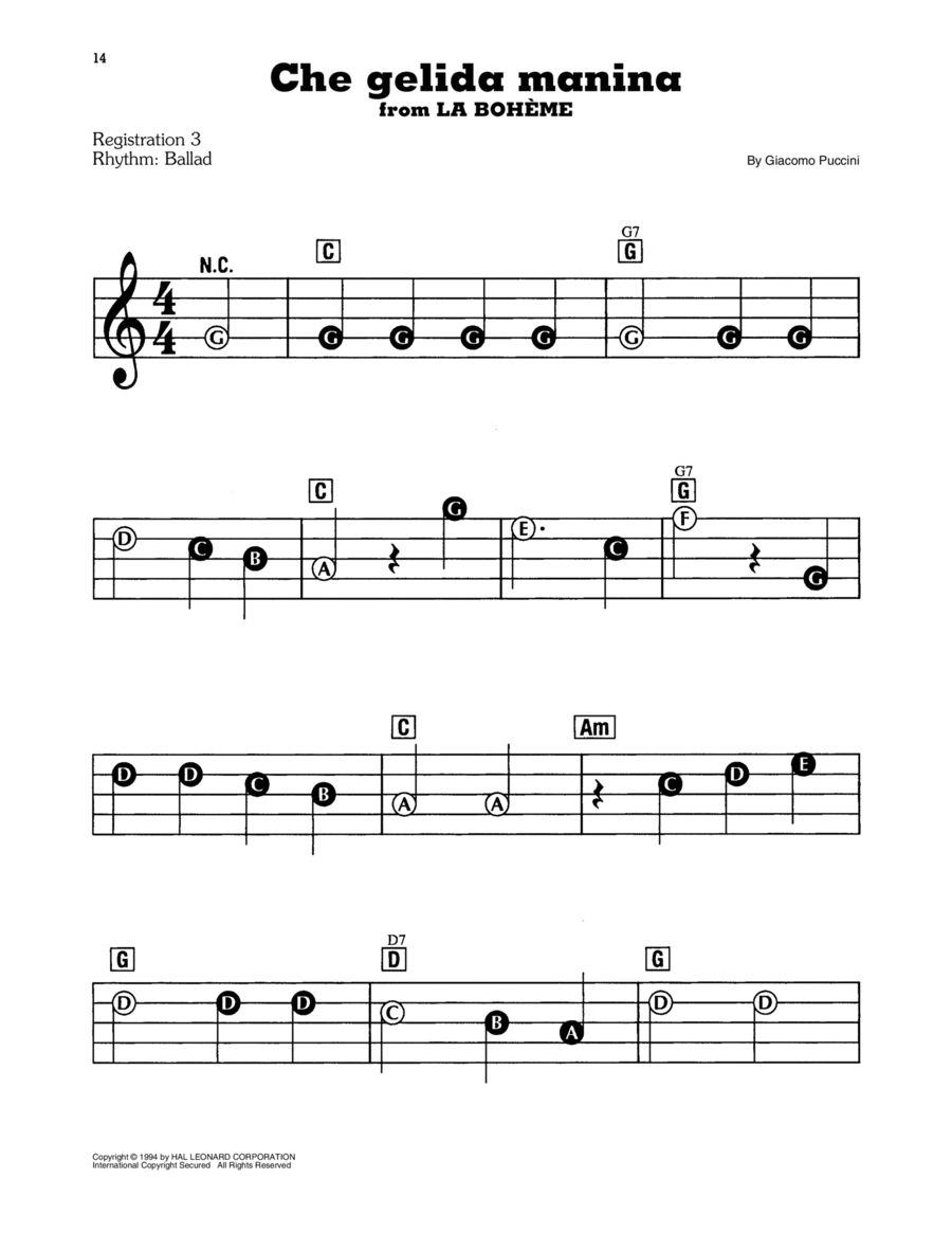 Che Gelida Manina Electronic Keyboard scores gallery preview page 1