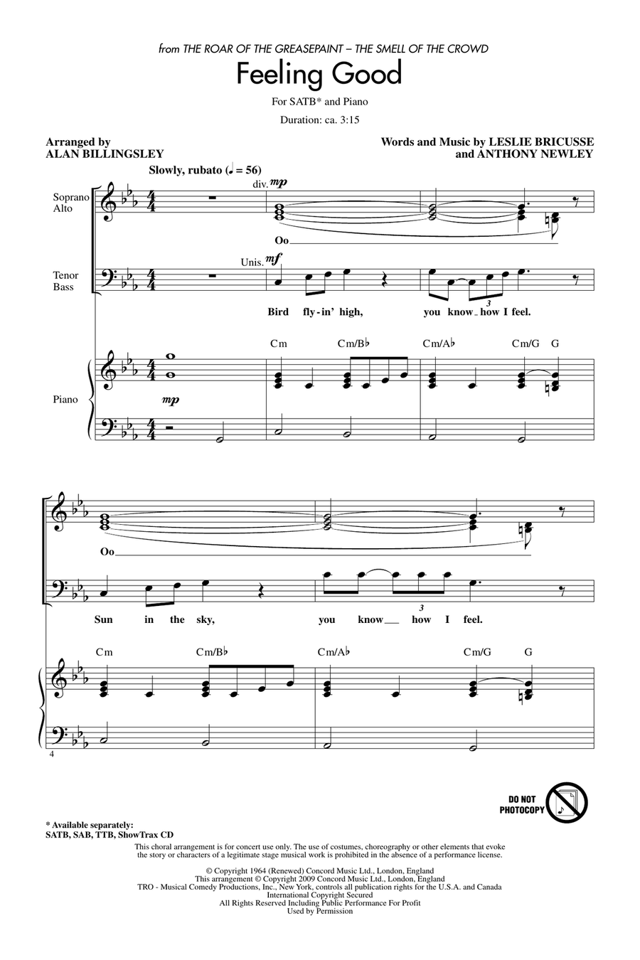 Feeling Good (arr. Alan Billingsley) 4-Part scores gallery preview page 1