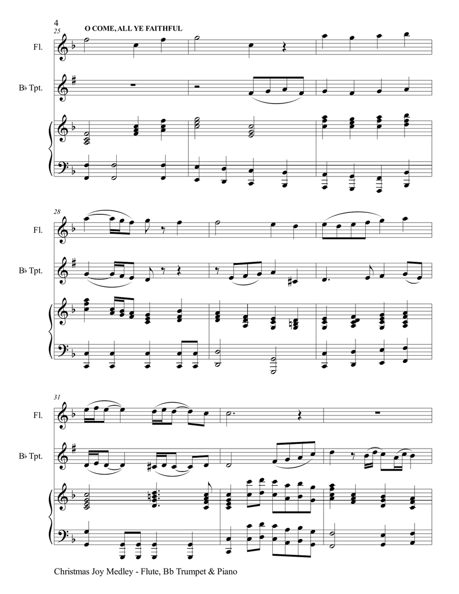 CHRISTMAS JOY MEDLEY (Trio – Flute, Bb Trumpet & Piano with Parts) Flute scores gallery preview page 5