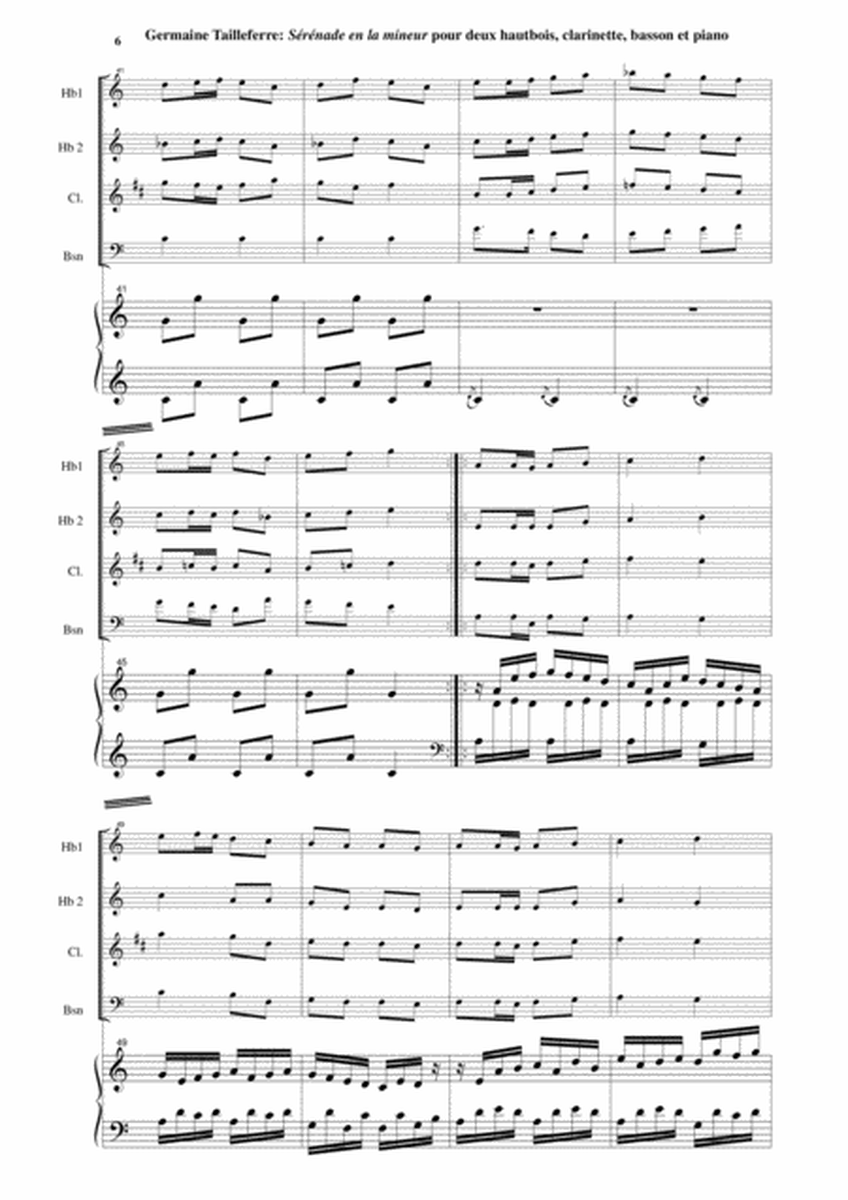 Germaine Tailleferre: Sérénade en La Mineur for two oboes, Bb clarinet, bassoon, piano or harpsichor