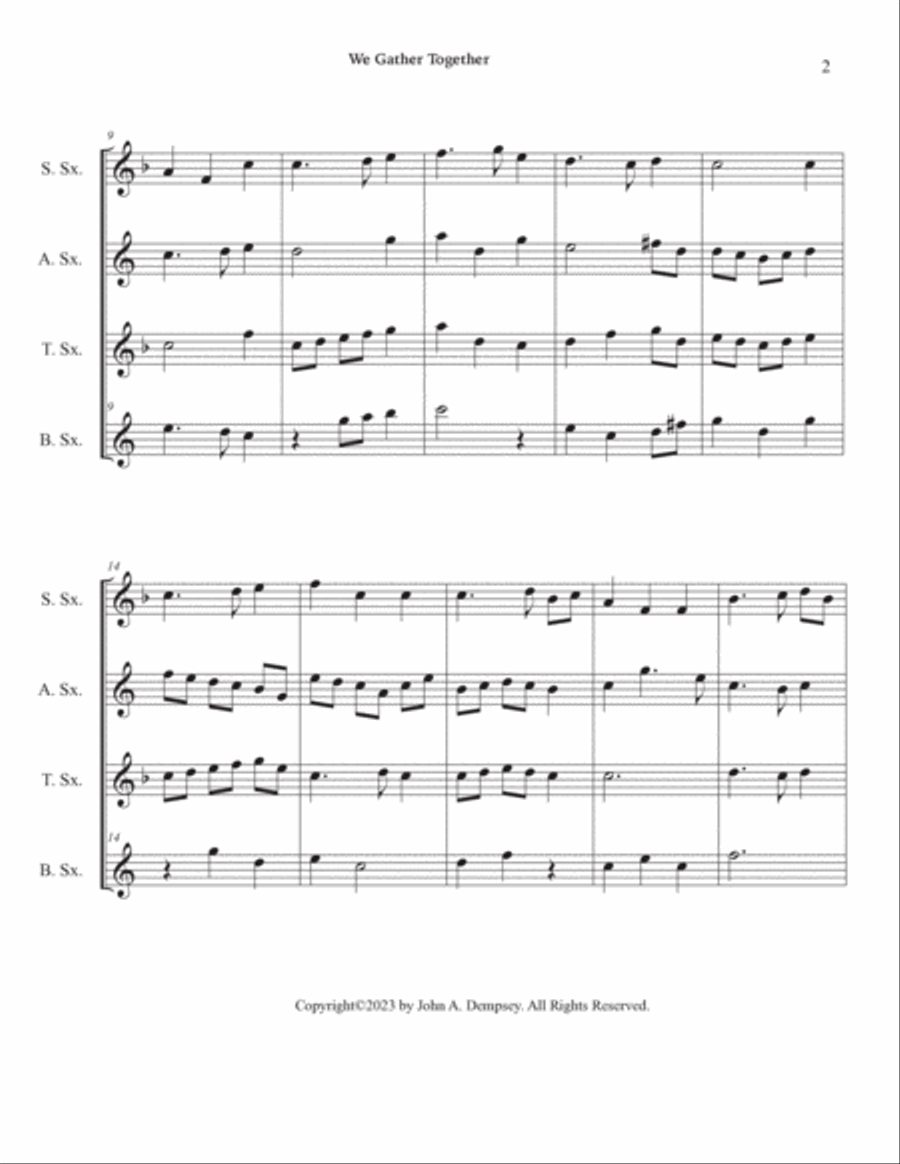 We Gather Together (Sax Quartet: SATB) Saxophone Quartet scores gallery preview page 6