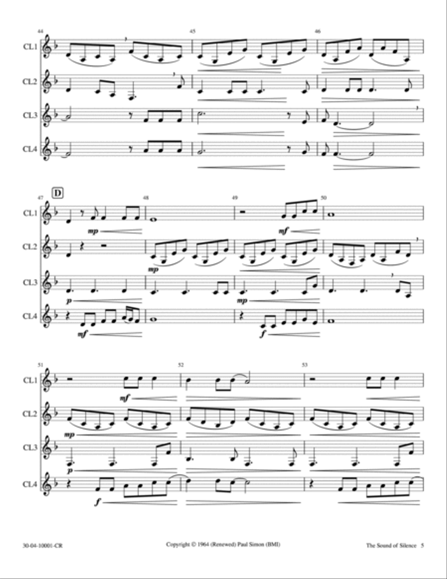 The Sound Of Silence Woodwind Ensemble scores gallery preview page 5
