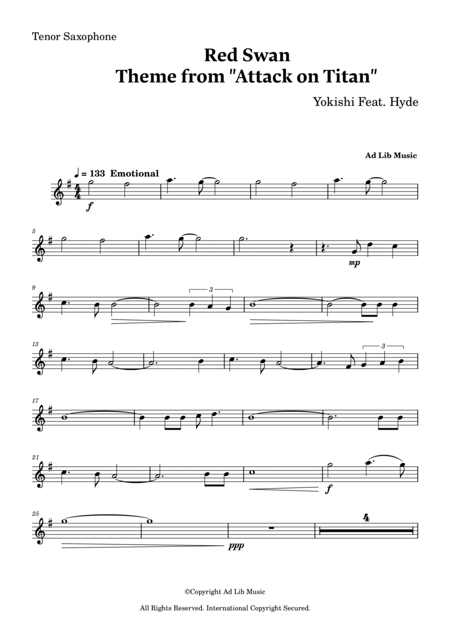 Red Swan Tenor Saxophone scores gallery preview page 1