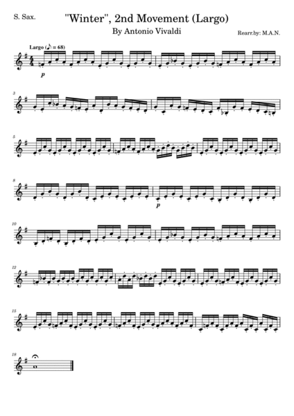 Vivaldi's Four Seasons, Winter, 2nd Movement (Largo) for Saxophone Quartet image number null