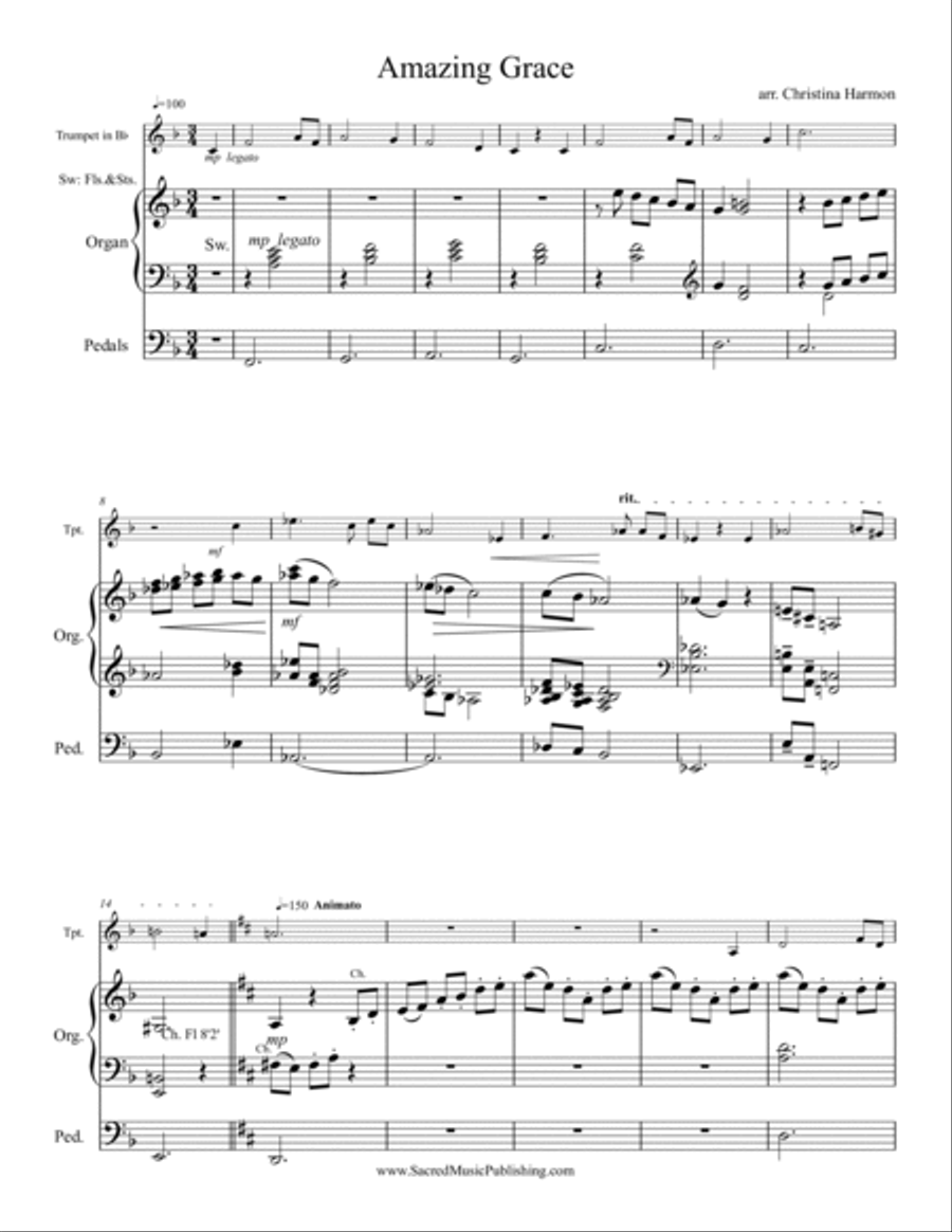 Amazing Grace – Trumpet and Organ Trumpet Duet scores gallery preview page 2