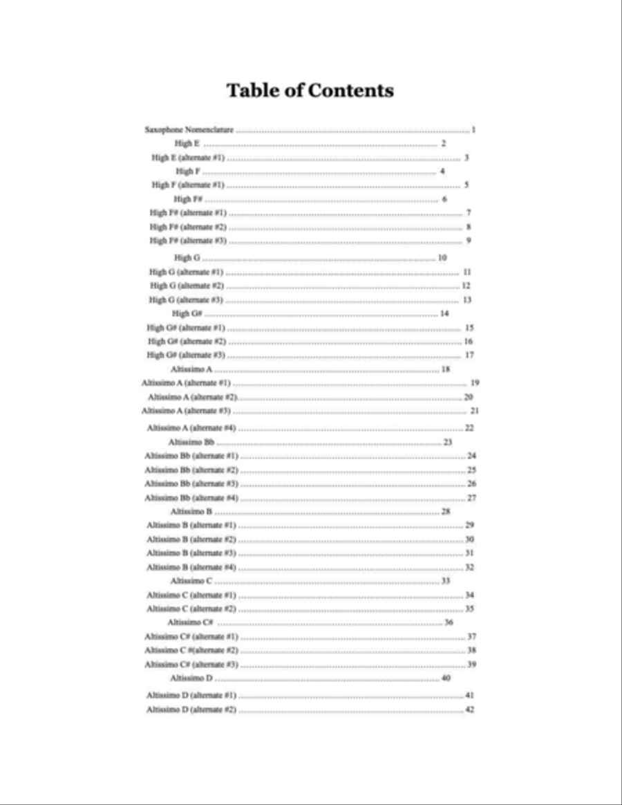 Alto Altissimo: 41 Essential Fingerings for Alto Saxophone 4-Part scores gallery preview page 3