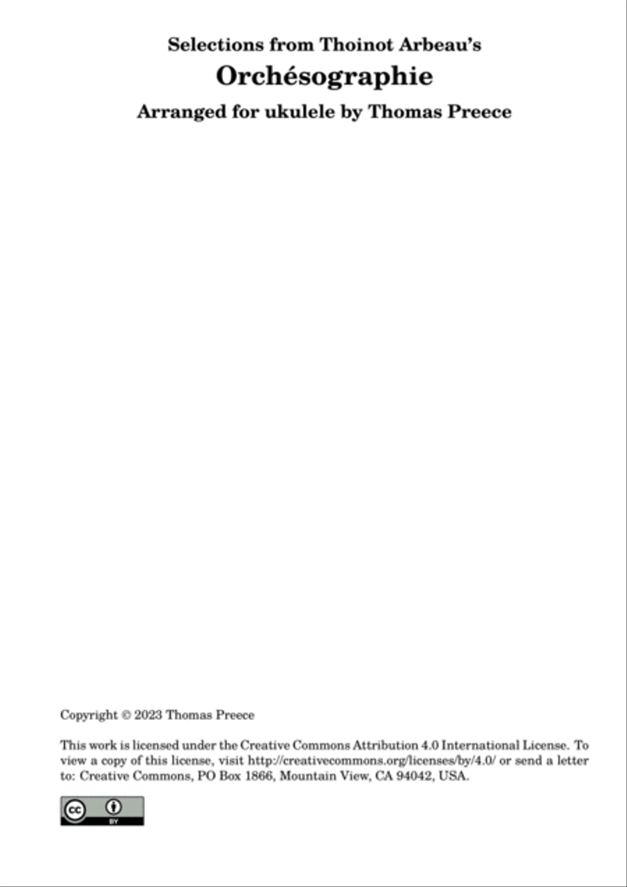 Selections from Thoinot Arbeau's Orchésographie arranged for ukulele Baritone Ukulele scores gallery preview page 3