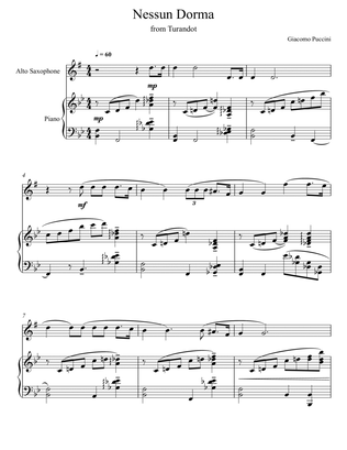 Book cover for Giacomo Puccini - Nessun Dorma - Turandot (Alto Saxophone Solo)