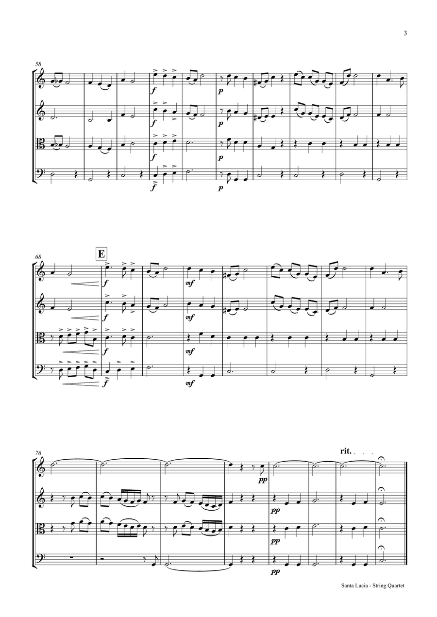 Santa Lucia - Italian Folk Song - Here in the twighlight - String Quartet String Quartet scores gallery preview page 3