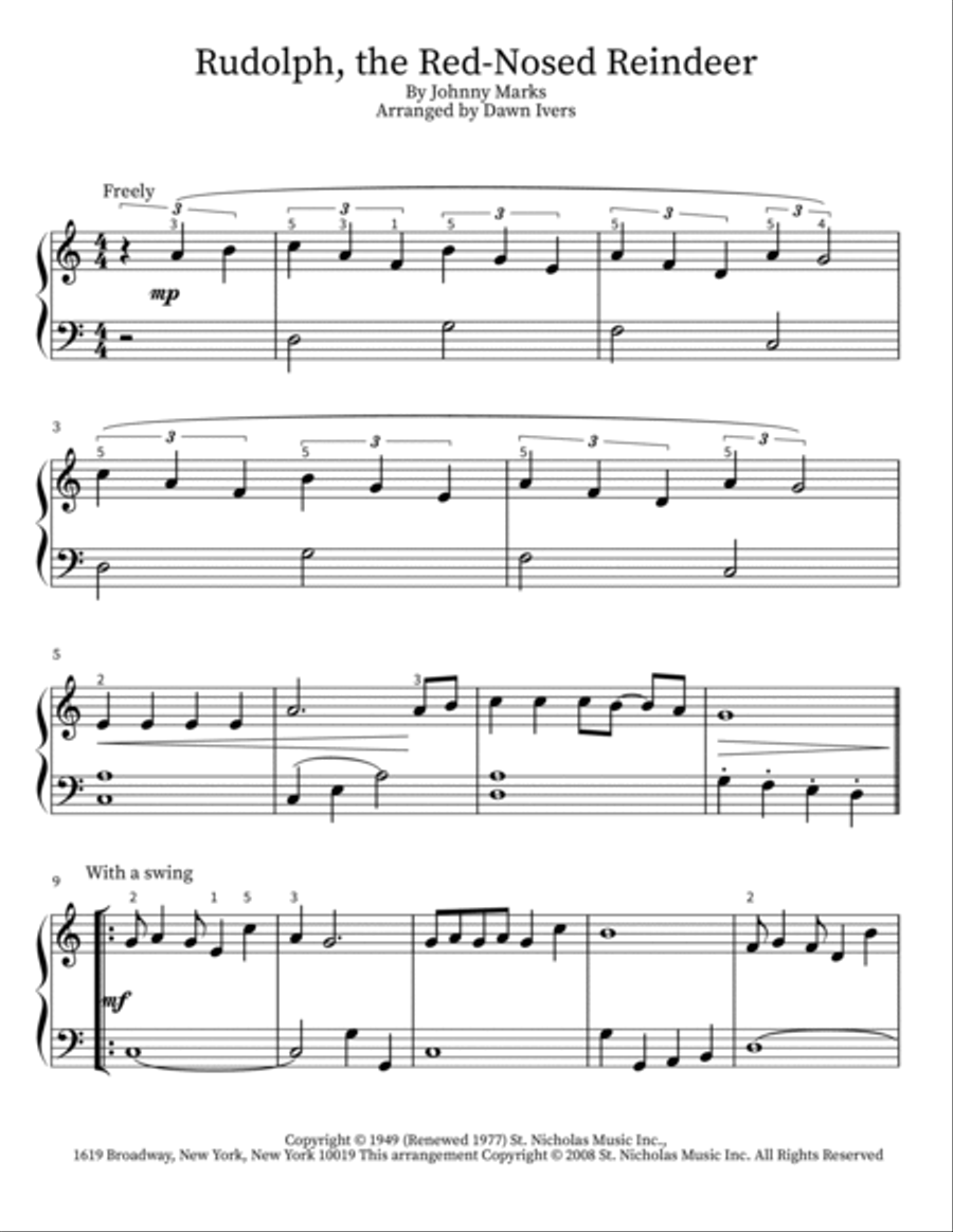 Rudolph The Red-nosed Reindeer Easy Piano scores gallery preview page 2