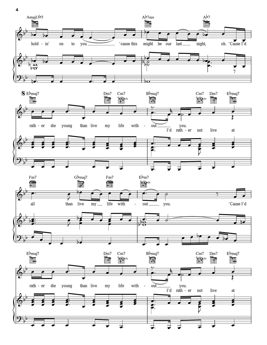 Rather Die Young Piano, Vocal, Guitar scores gallery preview page 4