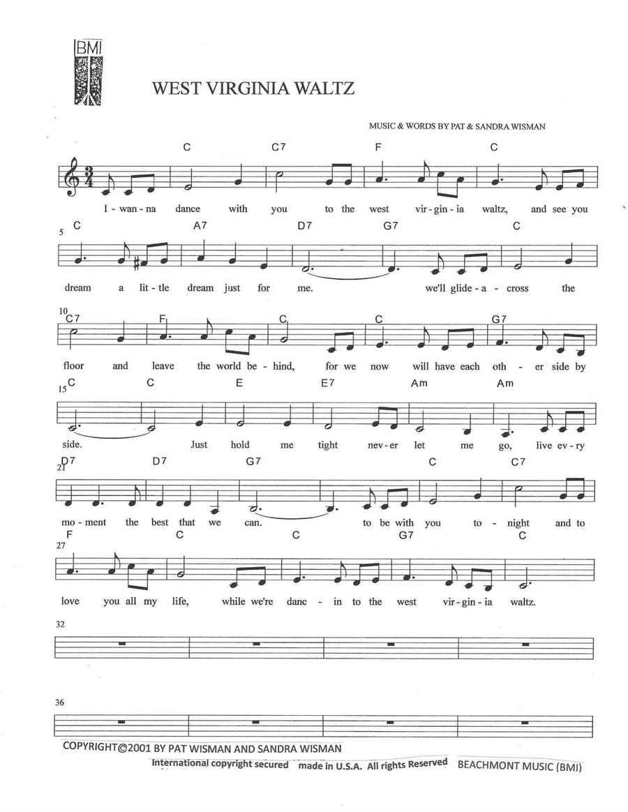 WEST VIRGINIA WALTZ Piano, Vocal scores gallery preview page 1