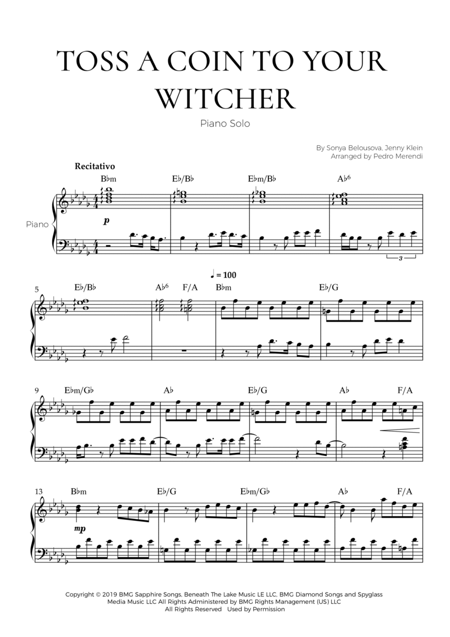 Toss A Coin To Your Witcher Piano Solo scores gallery preview page 1