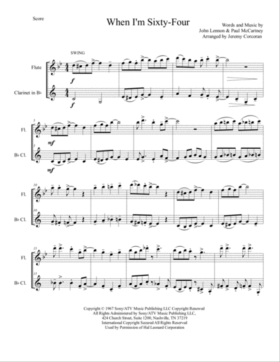 When I'm Sixty-Four Woodwind Duet scores gallery preview page 2