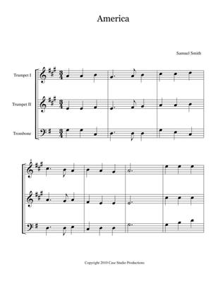 Patriotic Hymns For Brass Trio - 2 Trumpets and Trombone