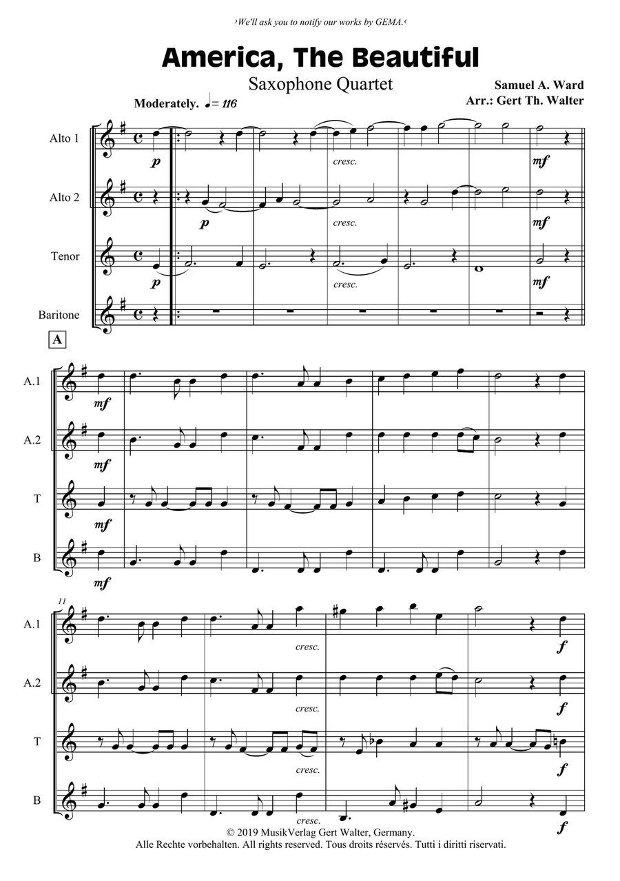 America, The Beautiful Woodwind Quartet scores gallery preview page 1