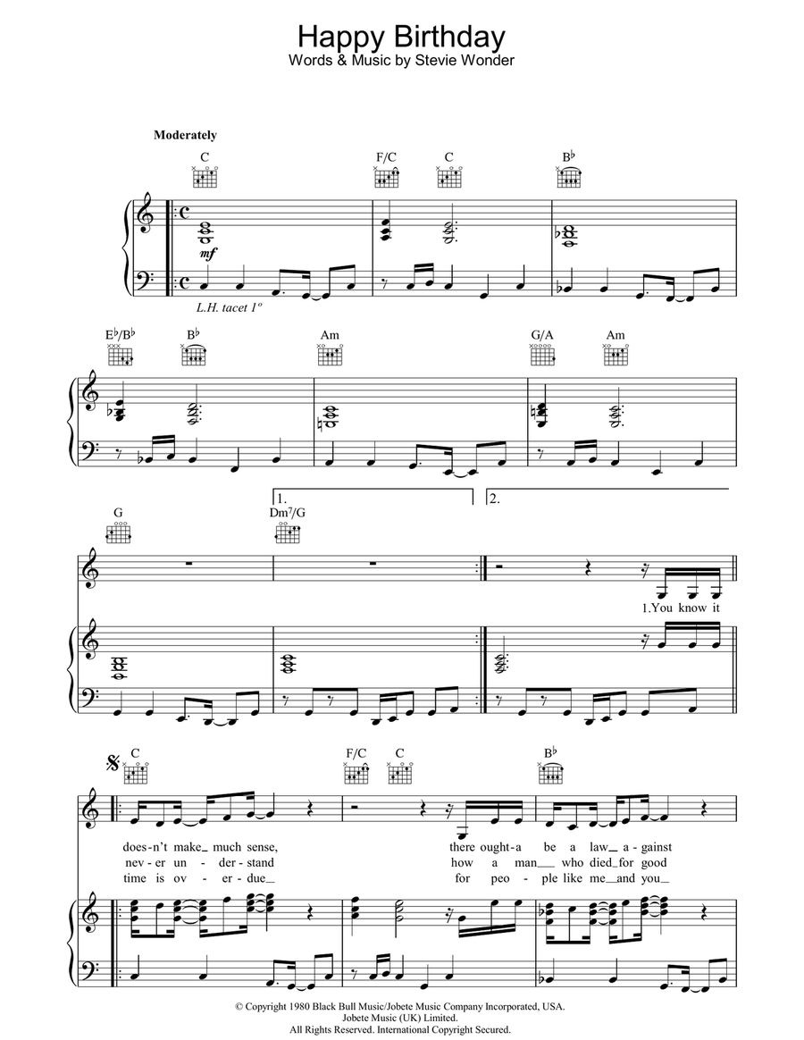 Happy Birthday Piano, Vocal, Guitar scores gallery preview page 1