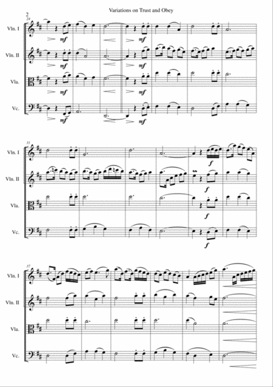 Variations on Trust and Obey for String quartet String Quartet scores gallery preview page 2