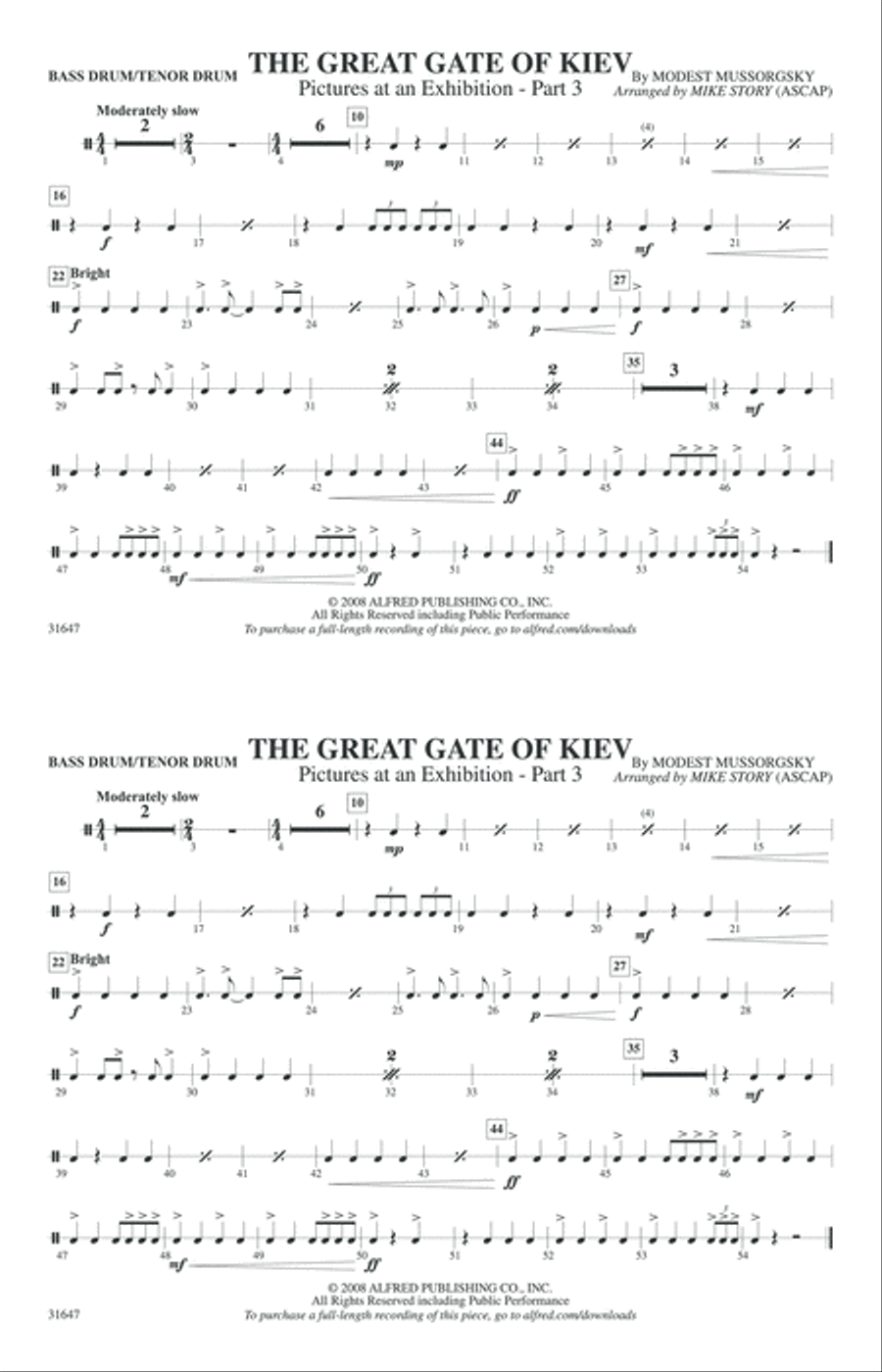 The Great Gate of Kiev: Bass Drum/Tenor Drum Marching Band scores gallery preview page 1