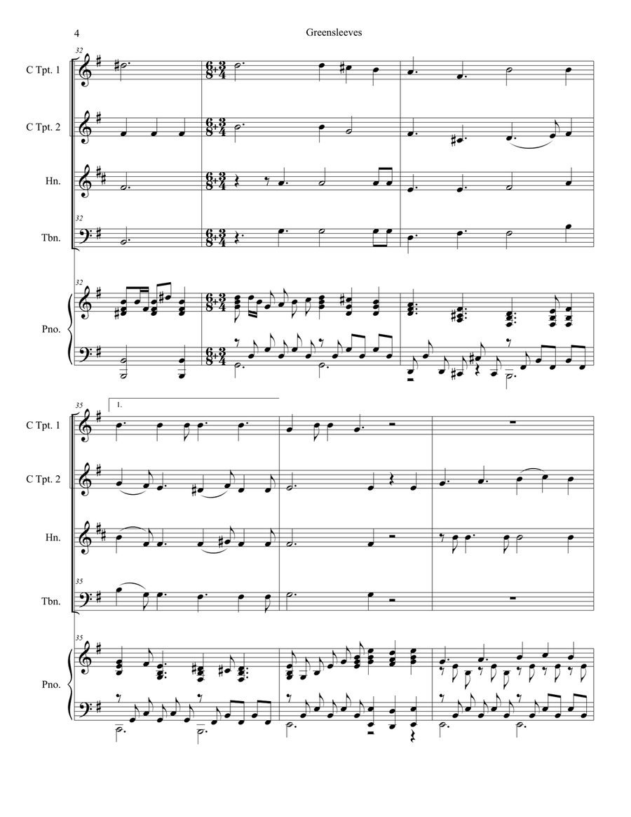 Greensleeves (for Brass Quartet and Piano) Brass Quartet scores gallery preview page 4
