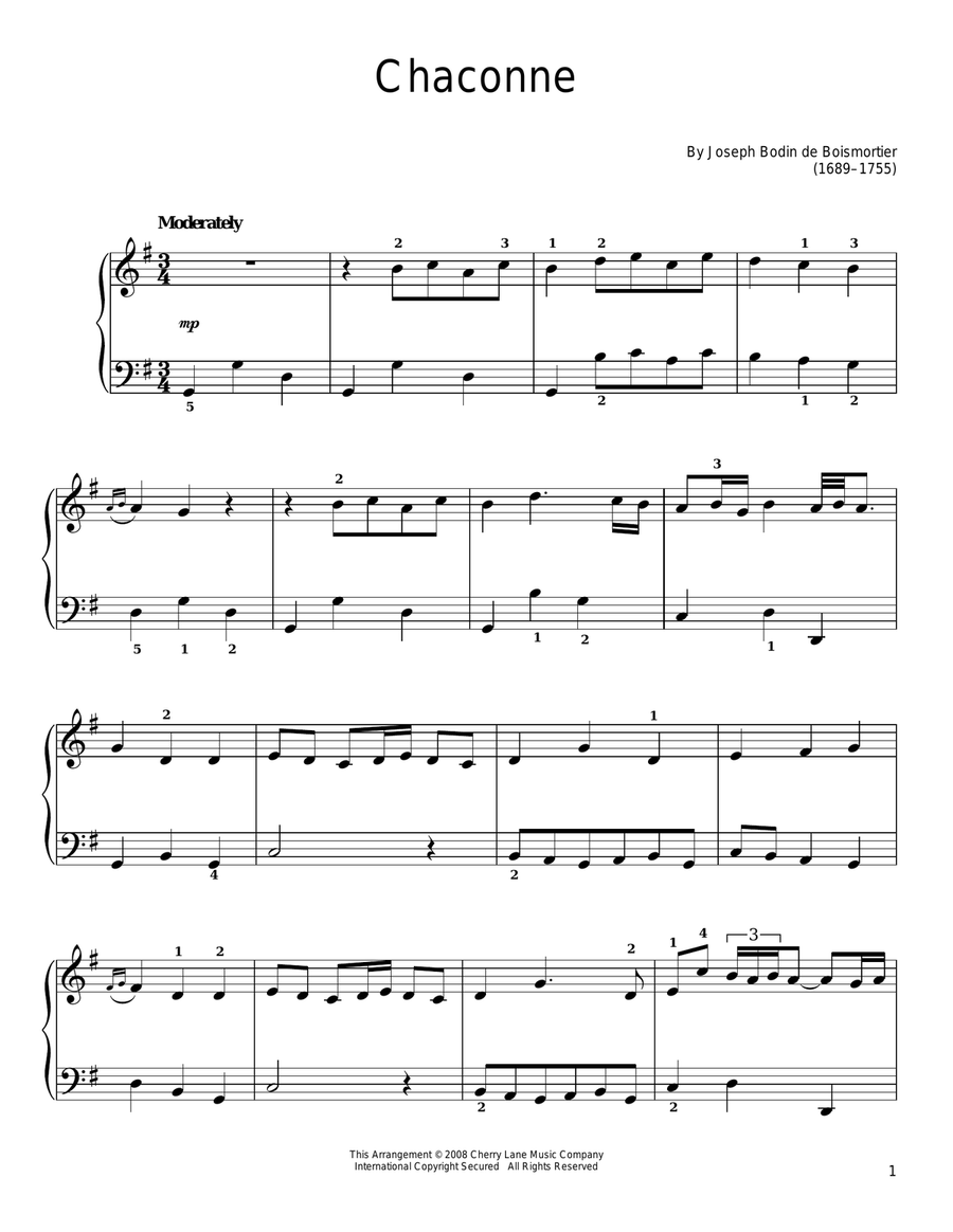 Chaconne Easy Piano scores gallery preview page 1