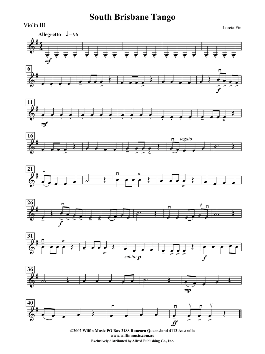 South Brisbane Tango: 3rd Violin (Viola [TC])