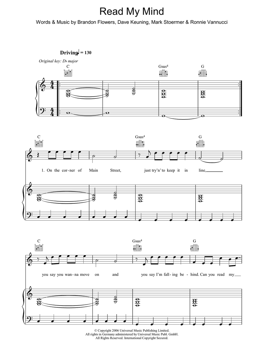 Read My Mind Piano, Vocal, Guitar scores gallery preview page 1