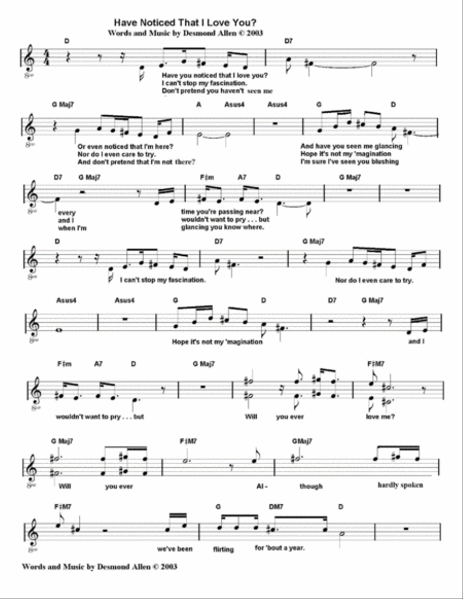 Have You Noticed That I Love You? Piano, Vocal, Guitar scores gallery preview page 1