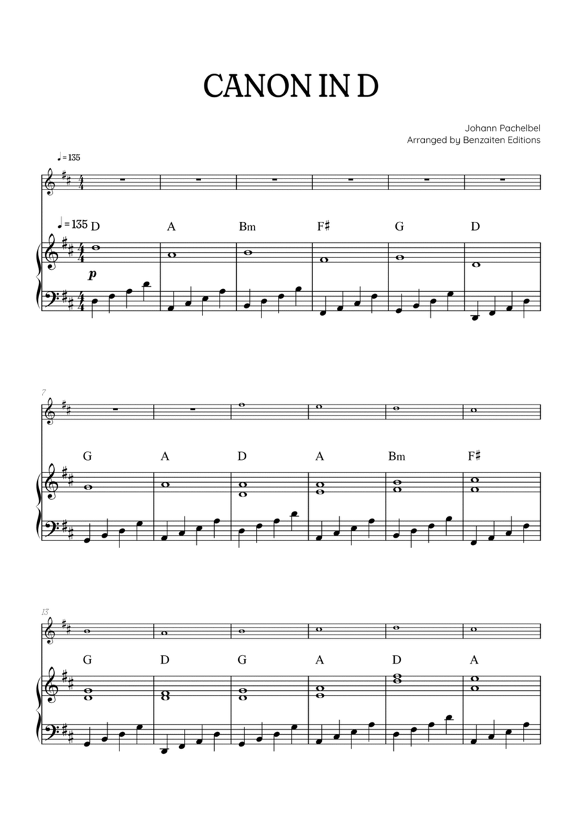 Pachelbel Canon in D • oboe sheet music with piano accompaniment and chords image number null