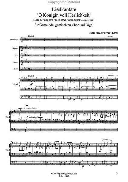 O Königin voll Herrlichkeit (1981) -Liedkantate für Gemeinde, gemischten Chor und Orgel-