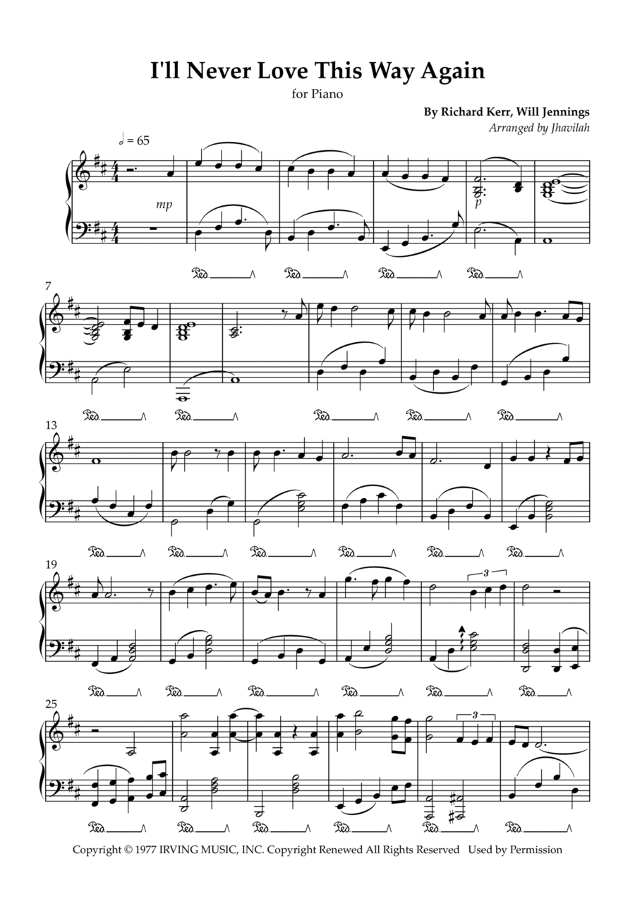 I'll Never Love This Way Again Easy Piano scores gallery preview page 1