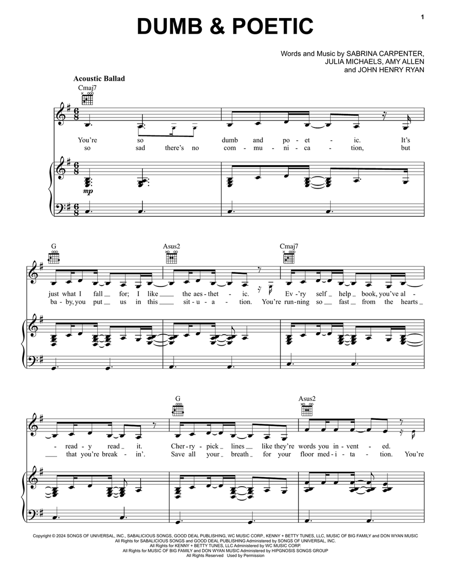 Dumb & Poetic Dumb & Poetic Piano, Vocal, Guitar scores gallery preview page 1
