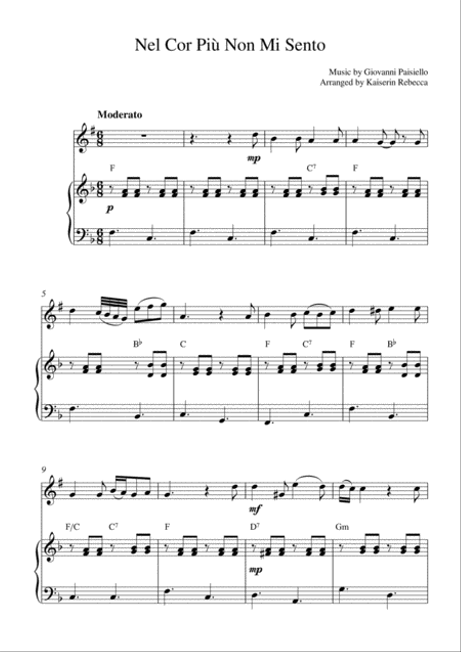Nel Cor Più Non Mi Sento (for Bb clarinet solo and piano accompaniment) B-Flat Clarinet scores gallery preview page 1