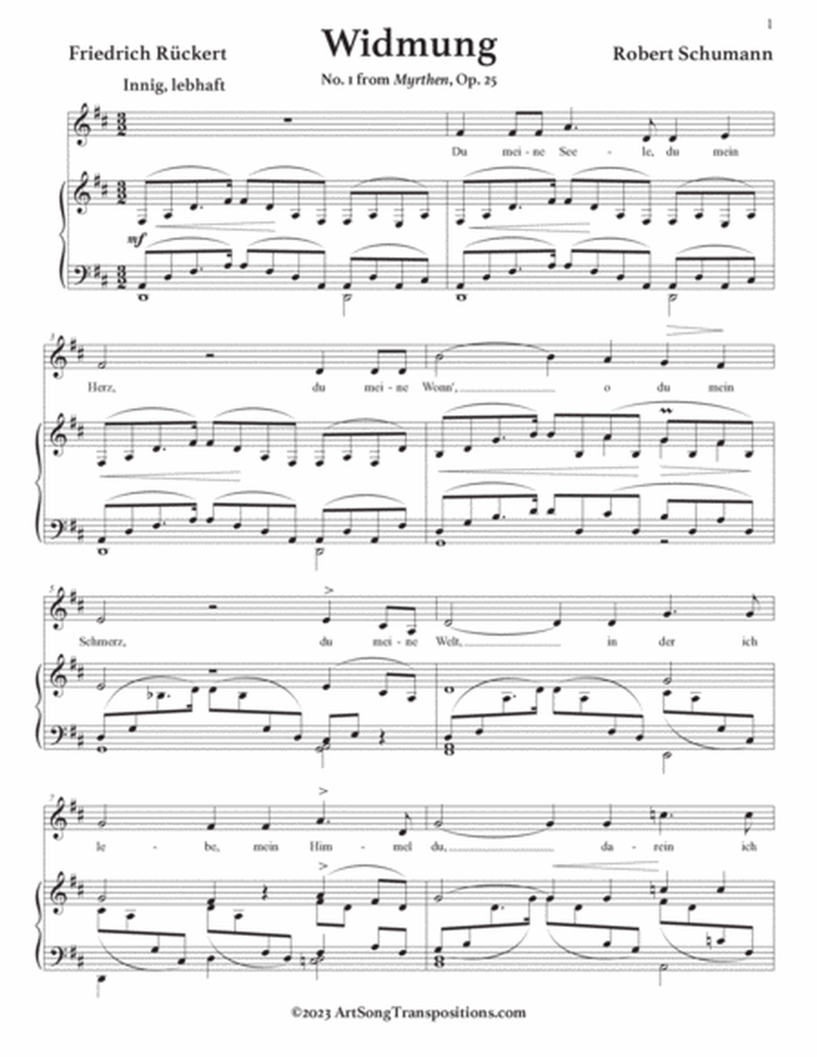 SCHUMANN: Widmung, Op. 25 no. 1 (transposed to D major and D-flat major)