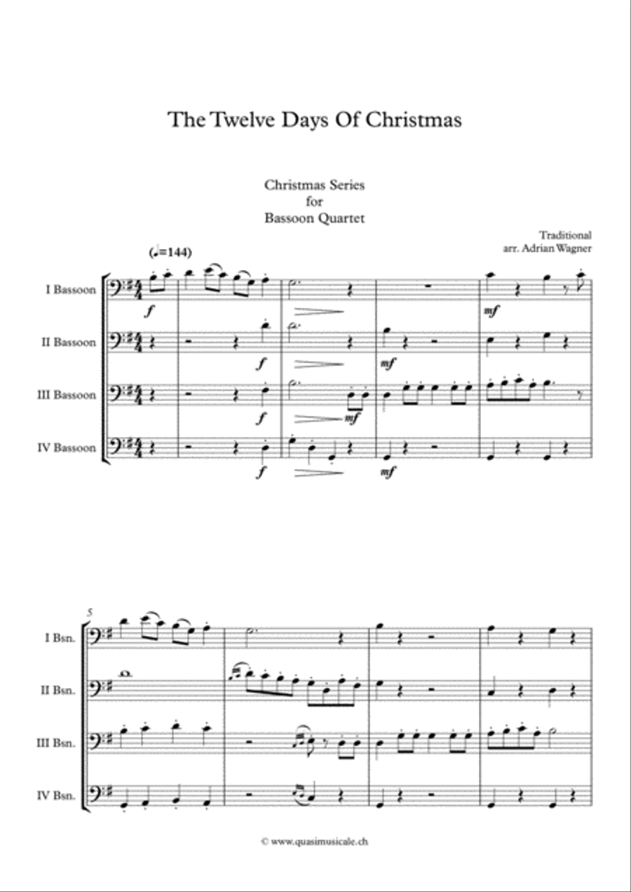 "The Twelve Days Of Christmas" Bassoon Quartet arr. Adrian Wagner image number null