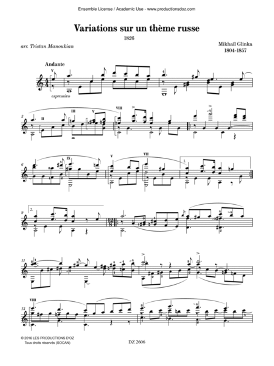Variations sur un thème russe Classical Guitar scores gallery preview page 2