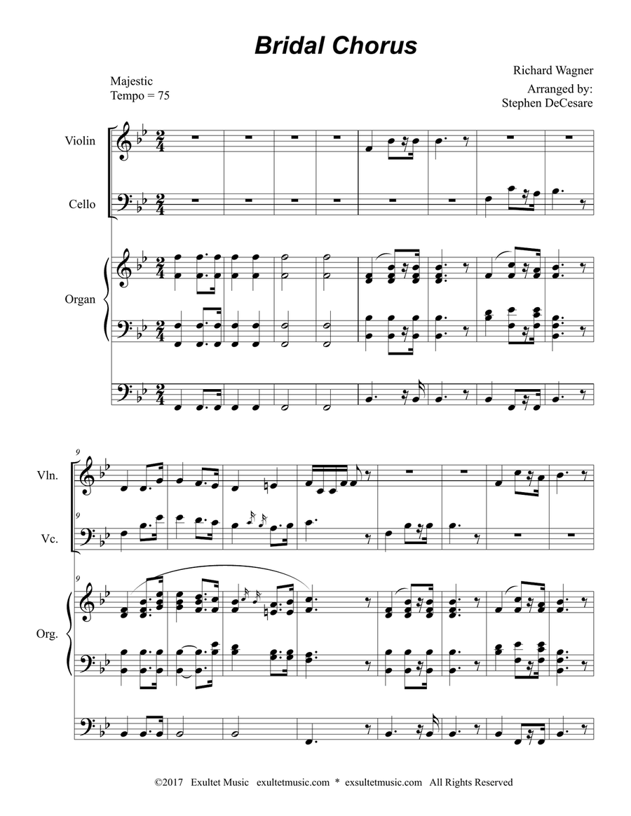 Bridal Chorus (Duet for Violin and Cello - Organ Accompaniment) String Duet scores gallery preview page 2