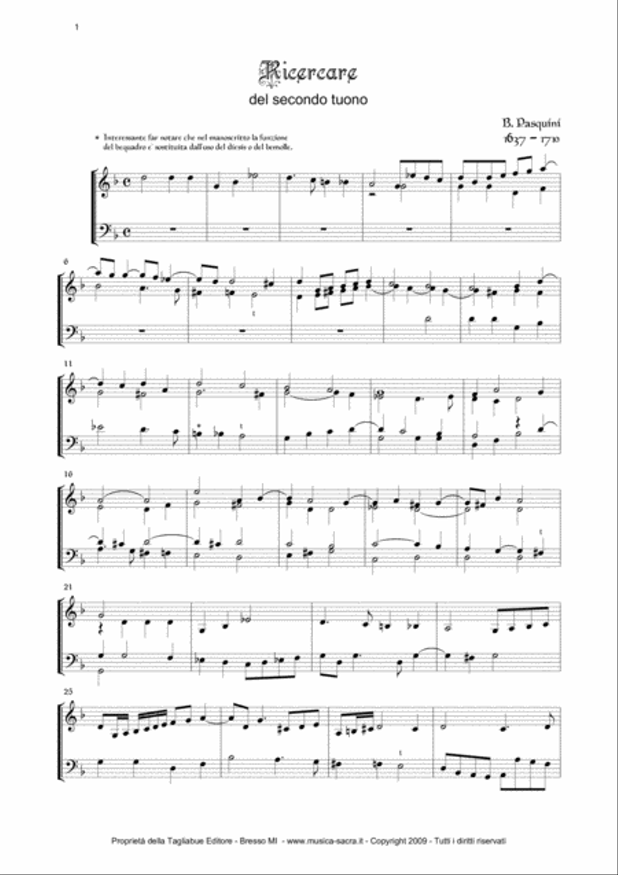 PASQUINI - RICERCARE FOR ORGAN Organ Solo scores gallery preview page 1